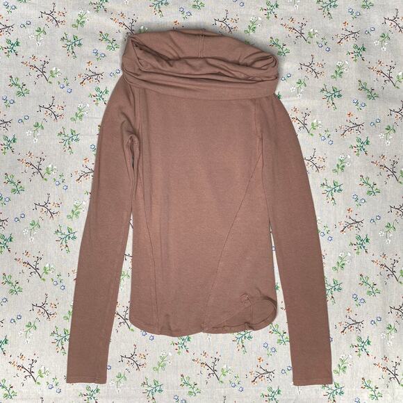 Free People Iris Off Shoulder Layering Top Cotton Jersey Long Sleeve Brown Sz XS - Picture 4 of 8